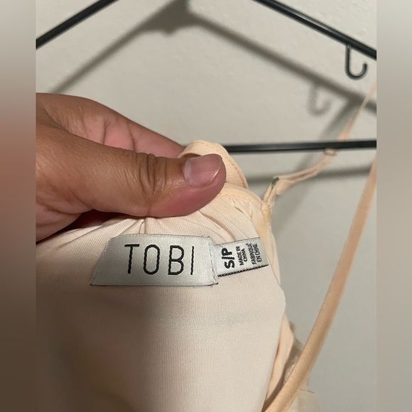 TOBI Donna Floral Embroidered Cream Babydoll Open Back Mesh Mini Dress Size Sm - Picture 5 of 6